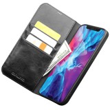 iPhone XR Case Hülle - Qialino Flip Echtleder - Schwarz