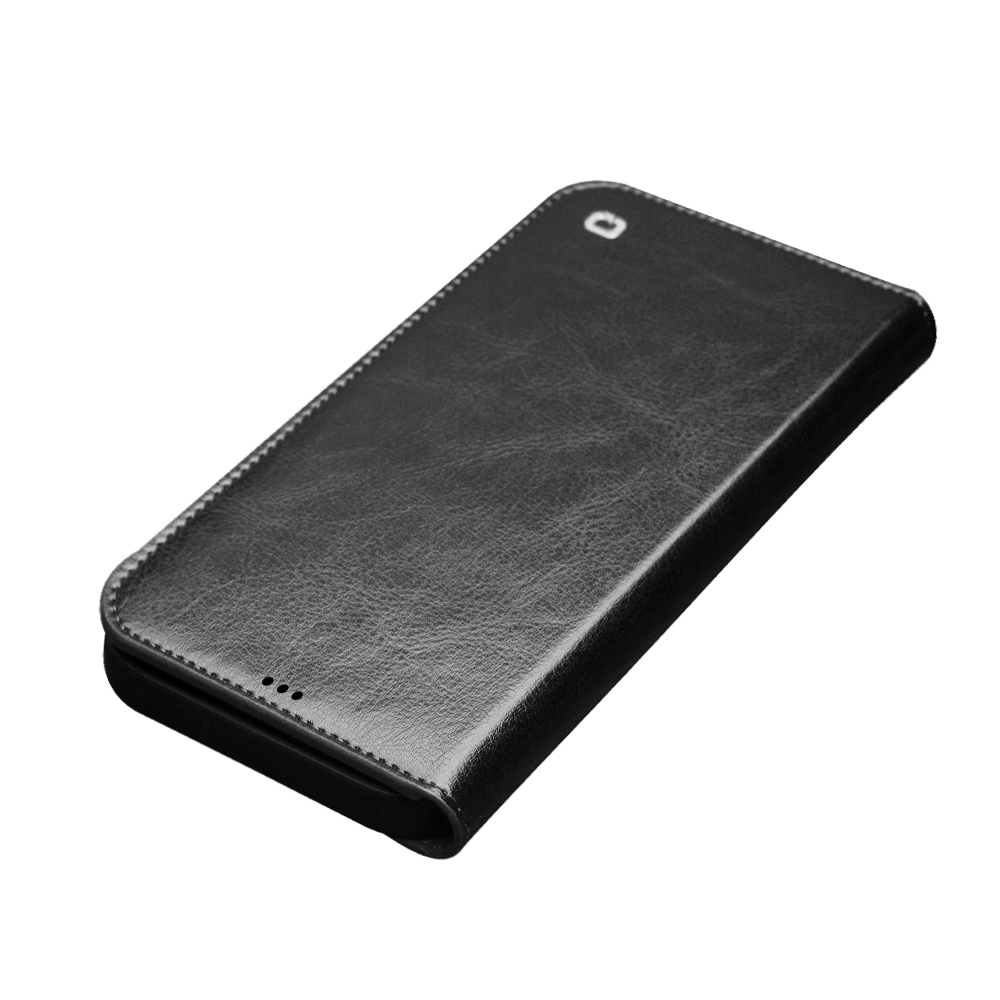 iPhone XR Case Hülle - Qialino Flip Echtleder - Schwarz