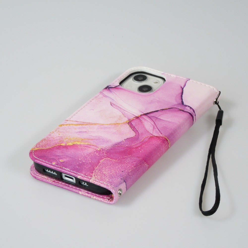 iPhone 13 Case Hülle - Flip Wallet Liquid Color mit Magnet Verschluss - Purple Sunset