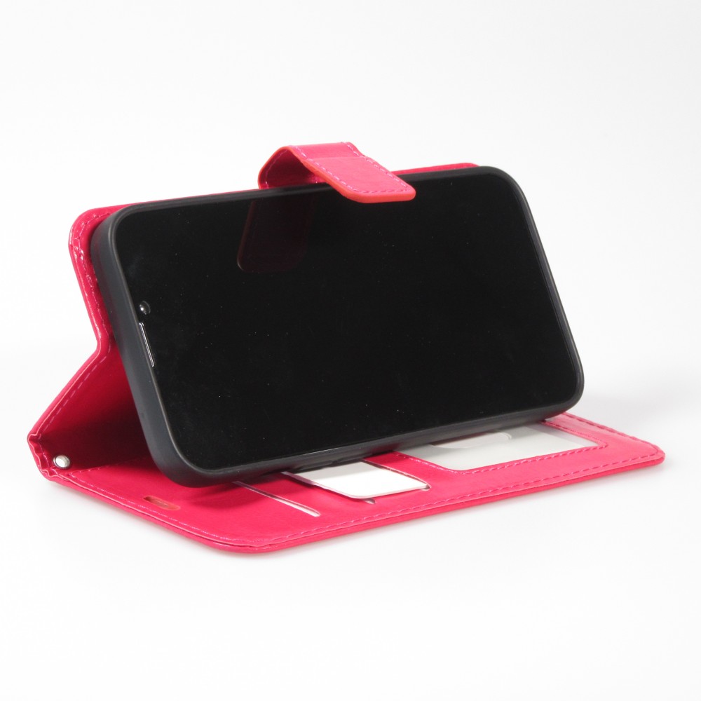 Samsung Galaxy S24 FE Case Hülle - Premium Flip Leder Tasche - Dunkelrosa