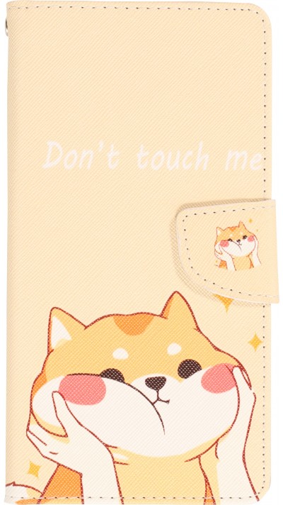 iPhone 13 Case Hülle - Premium Wallet Flip-Magnetverschluss und Kartenfach - Don't touch me Shiba Inu - Orange