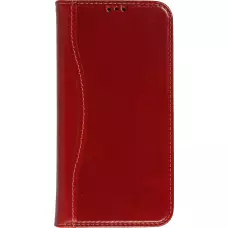 Fourre iPhone 13 Pro Max - Flip Fierre Shann cuir véritable - Rouge