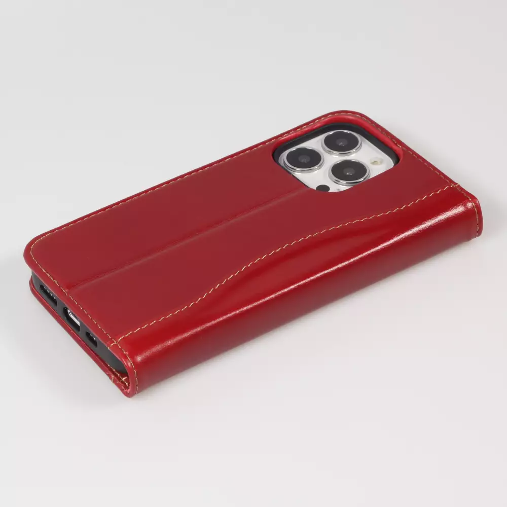Fourre iPhone 13 Pro Max - Flip Fierre Shann cuir véritable - Rouge