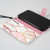 iPhone 13 Pro Case Hülle - Flip Wallet marmor geometric lines mit Magnet Verschluss - Rosa
