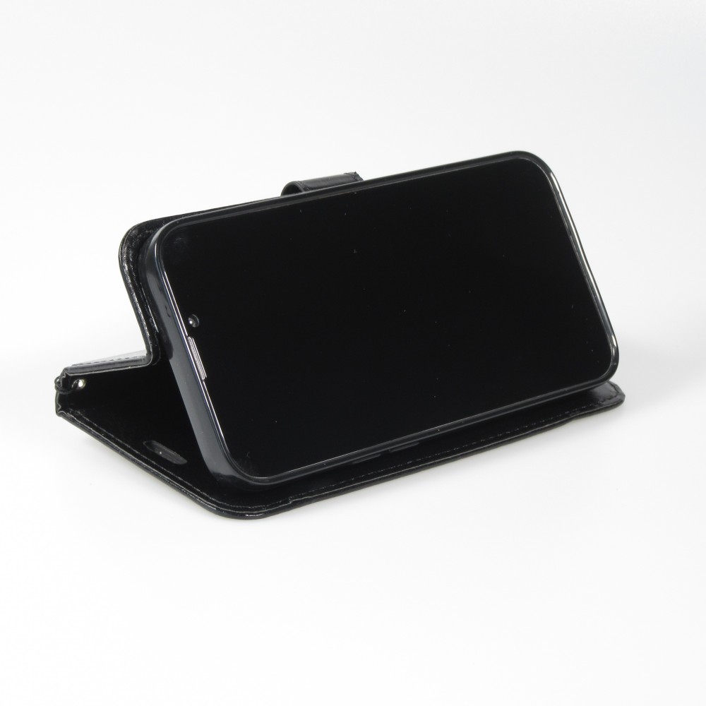 iPhone 14 Pro Case Hülle - Premium Flip Leder Tasche - Schwarz