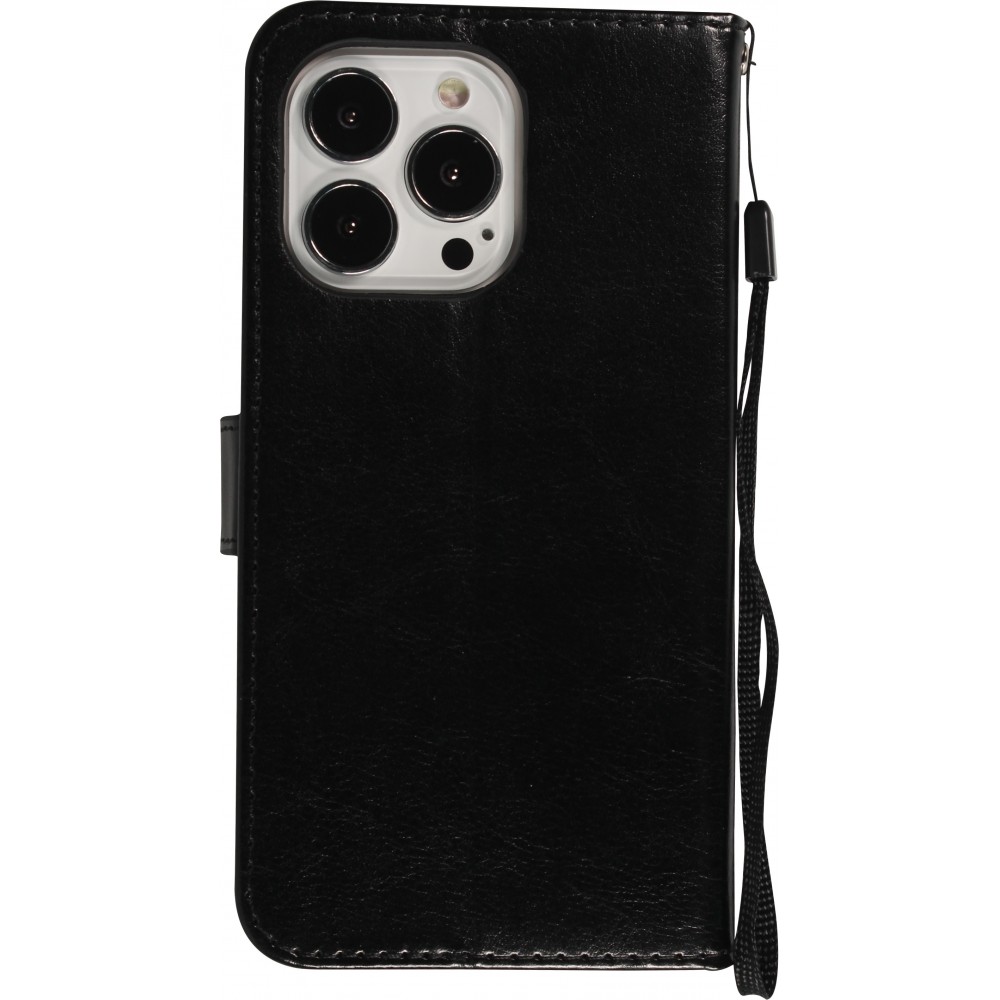 iPhone 14 Pro Case Hülle - Premium Flip Leder Tasche - Schwarz