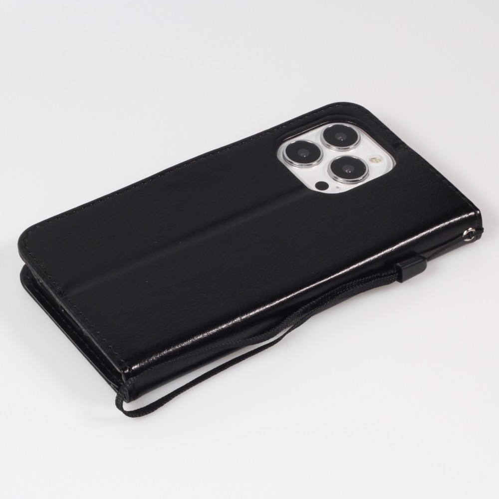 iPhone 14 Pro Case Hülle - Premium Flip Leder Tasche - Schwarz