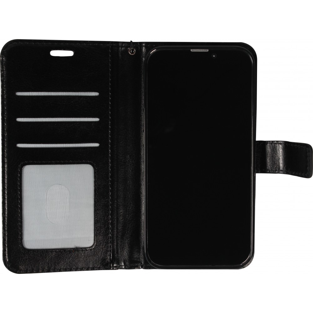 iPhone 14 Pro Case Hülle - Premium Flip Leder Tasche - Schwarz