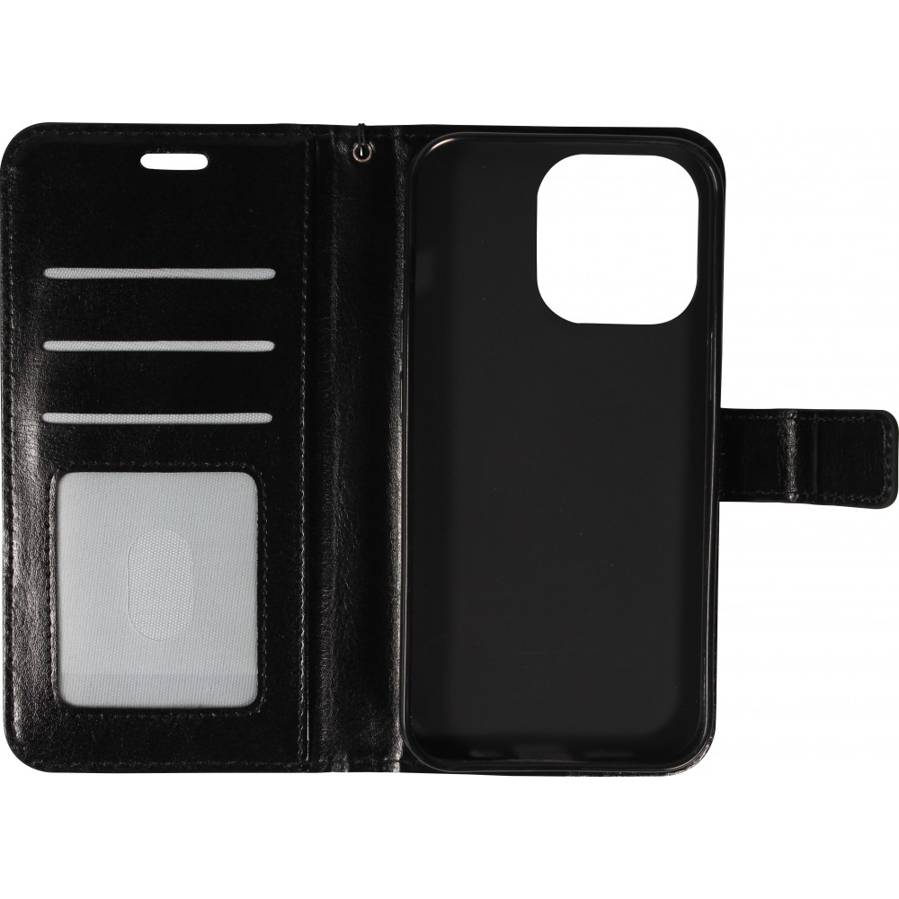 iPhone 14 Pro Case Hülle - Premium Flip Leder Tasche - Schwarz