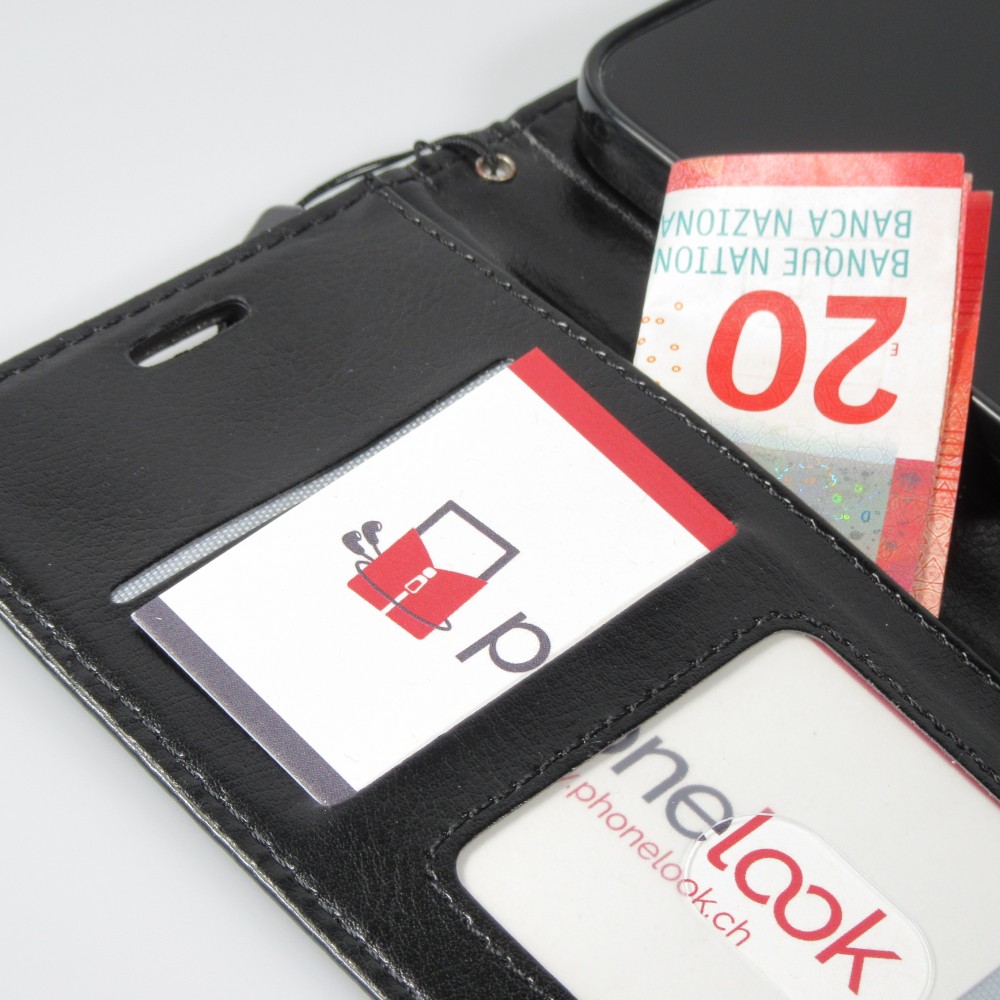 iPhone 14 Pro Case Hülle - Premium Flip Leder Tasche - Schwarz