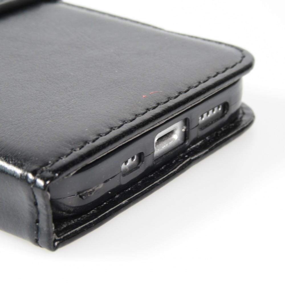 iPhone 14 Pro Case Hülle - Premium Flip Leder Tasche - Schwarz
