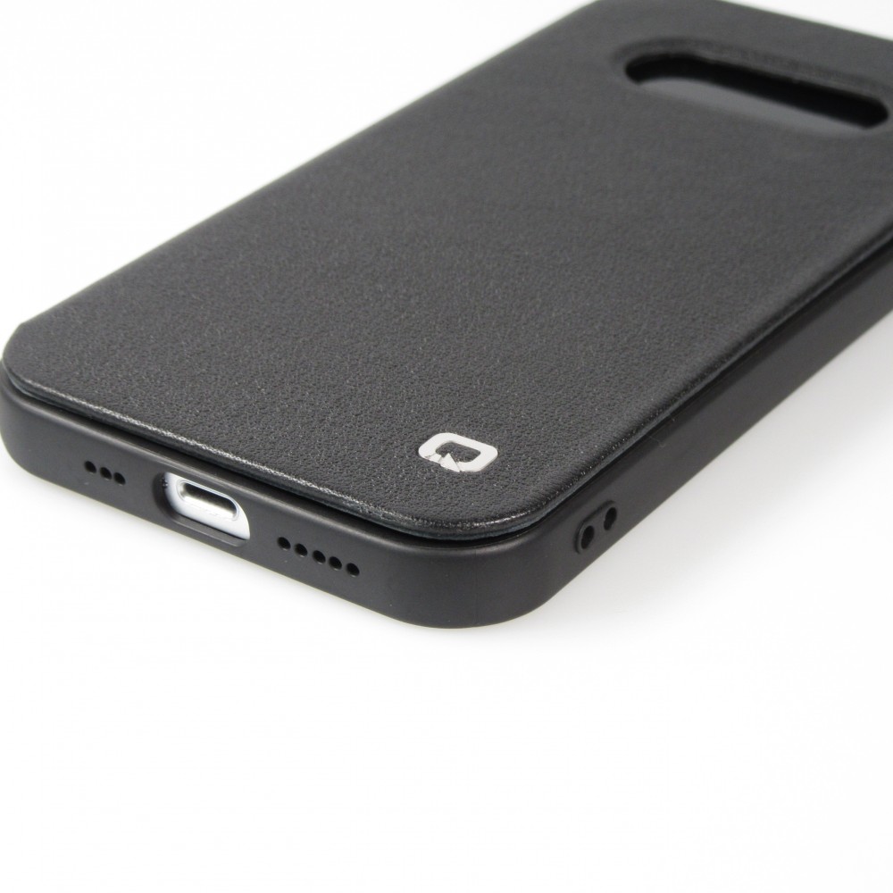 iPhone 13 Pro Max Case Hülle - Qialino Window Flip Echtleder - Schwarz