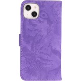 iPhone 15 Case Hülle - 3D Flip Kunstleder Auge des Tigers - Violett
