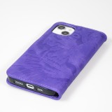 iPhone 15 Case Hülle - 3D Flip Kunstleder Auge des Tigers - Violett