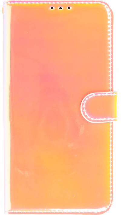 iPhone 14 Max Case Hülle - Flip Glatt brilliant glänzend magische Farbe mit Schlaufe - Tequila Sunrise
