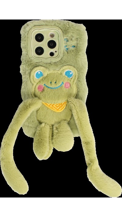 iPhone 14 Pro Case Hülle - Lustige Spass Hülle 3D flauschiger Frosch mit langen Armen - Grün