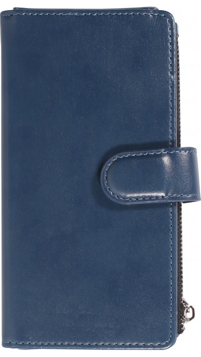 iPhone 15 Pro Case Hülle - Brieftaschen-Hülle luxuriös und raffiniert mit Magnet Verschluss & Münz- und Kartenfach  - Blau