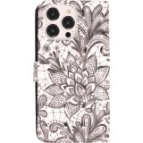 Fourre iPhone 14 Pro Max - Flip - Black & White Mandala - Blanc
