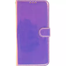 Fourre iPhone 14 Pro Max - Flip lisse brillant couleur magique avec dragonne - Purple Sunset