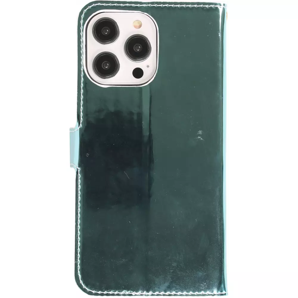 Fourre iPhone 14 Pro Max - Flip lisse brillant & réfléchissant avec dragonne - Deep Ocean