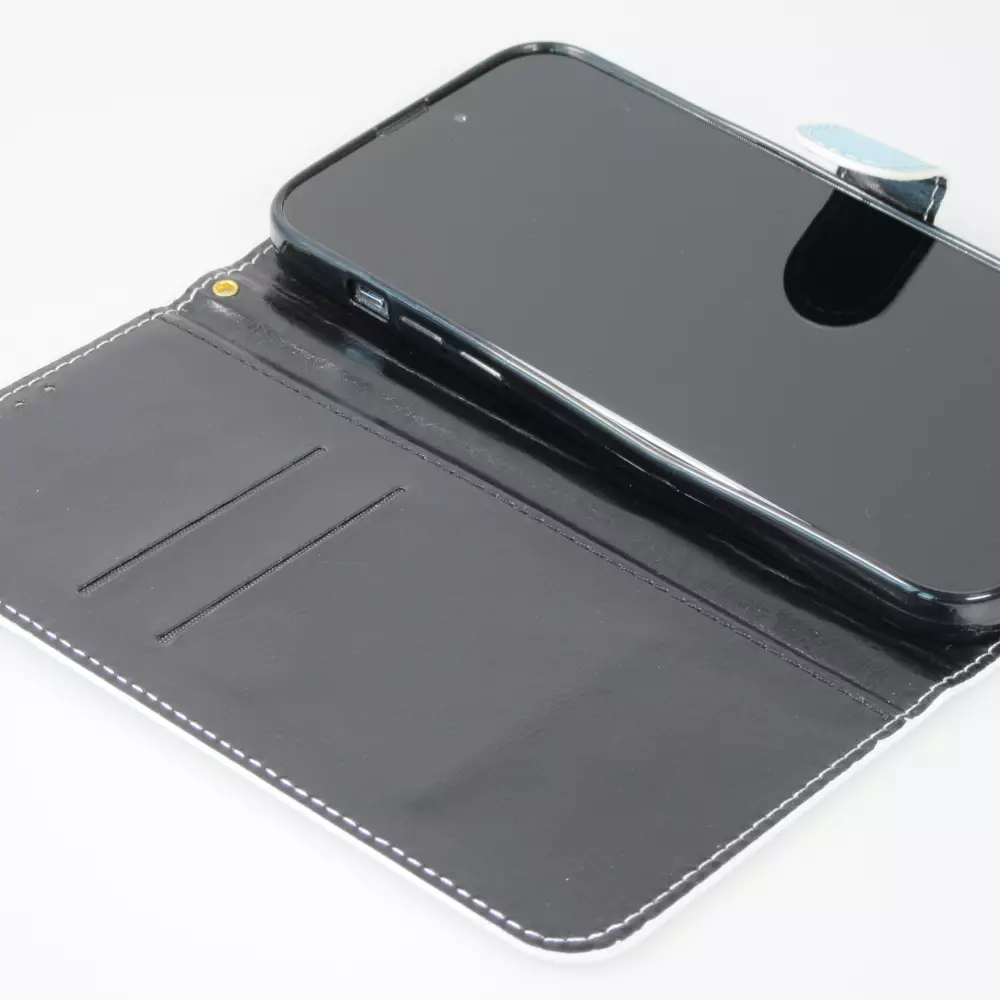 Fourre iPhone 14 Pro Max - Flip lisse brillant & réfléchissant avec dragonne - Deep Ocean