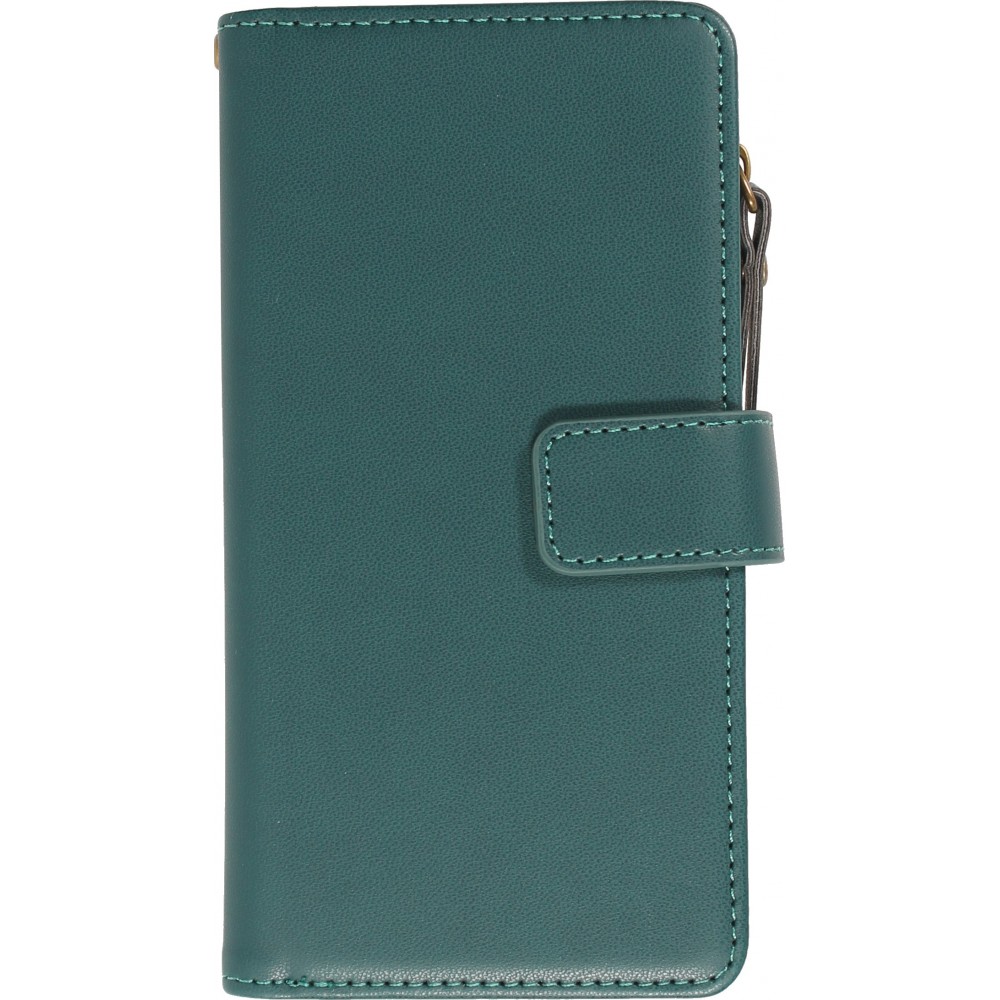 iPhone 15 Case Hülle - Brieftaschen-Hülle luxuriös und raffiniert mit Magnet Verschluss & Münz- und Kartenfach  - Grün