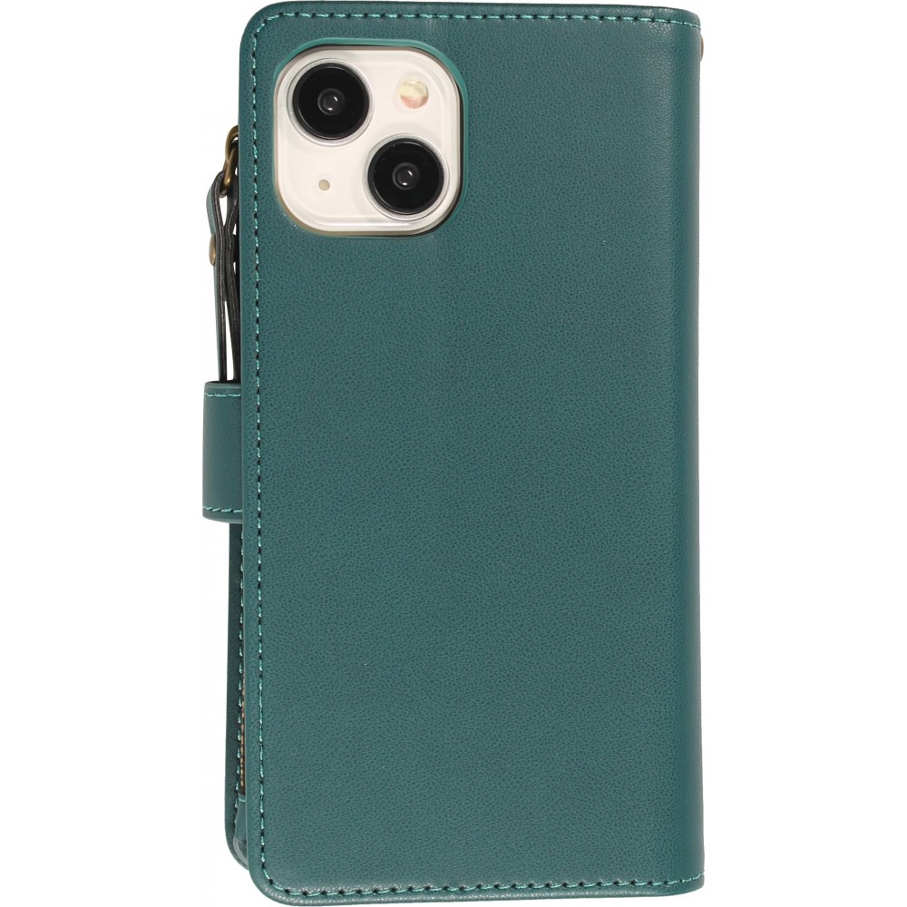 iPhone 15 Case Hülle - Brieftaschen-Hülle luxuriös und raffiniert mit Magnet Verschluss & Münz- und Kartenfach  - Grün