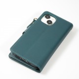 iPhone 15 Case Hülle - Brieftaschen-Hülle luxuriös und raffiniert mit Magnet Verschluss & Münz- und Kartenfach  - Grün