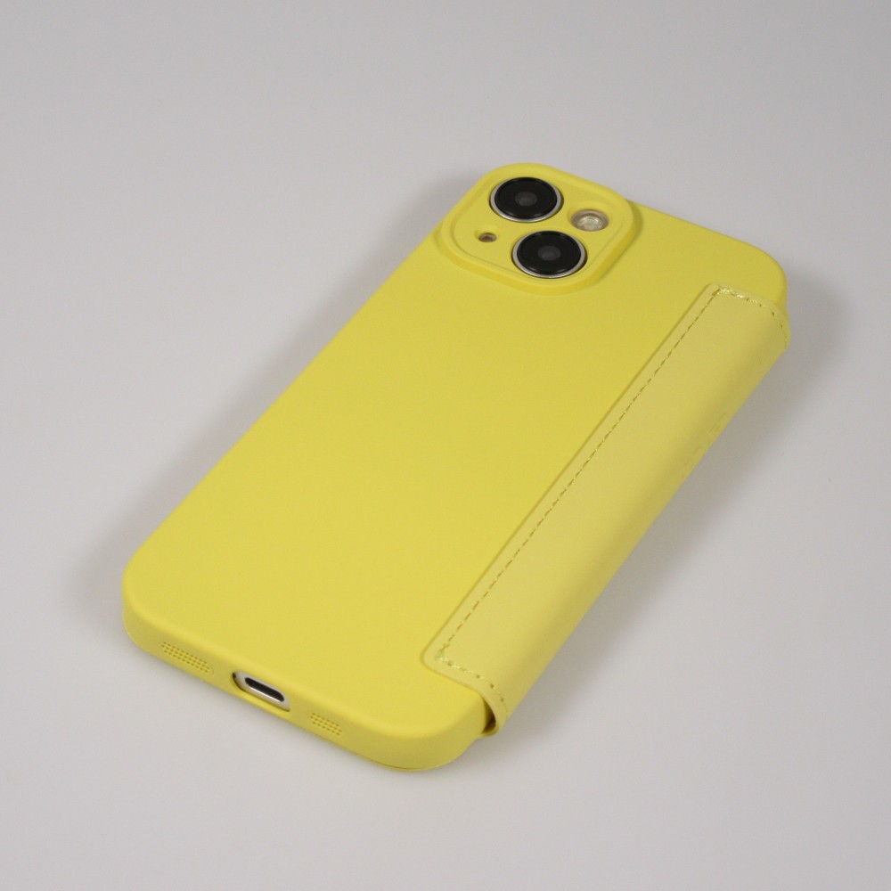 iPhone 15 Case H&uuml;lle - Flip weiches Silikon mit matt glatter Oberfl&auml;che - Gelb