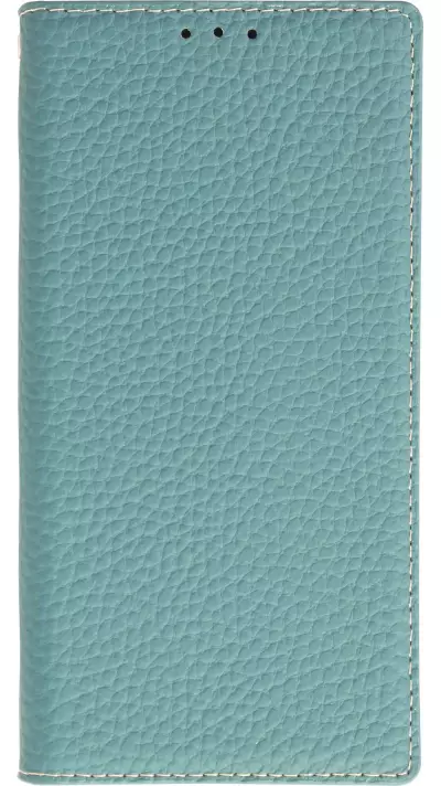 iPhone 15 Pro Max Case H&uuml;lle - Flip 3D echtes genarbtes Rindsleder - Blau
