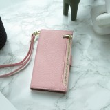 iPhone 15 Pro Case H&uuml;lle - Flip Wallet aus veganem Leder mit Brieftasche und Magnetverschluss - Rosa