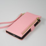 iPhone 15 Pro Case H&uuml;lle - Flip Wallet aus veganem Leder mit Brieftasche und Magnetverschluss - Rosa