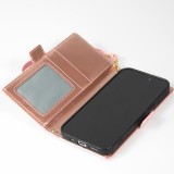 iPhone 15 Pro Case H&uuml;lle - Flip Wallet aus veganem Leder mit Brieftasche und Magnetverschluss - Rosa