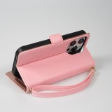 iPhone 15 Pro Case H&uuml;lle - Flip Wallet aus veganem Leder mit Brieftasche und Magnetverschluss - Rosa