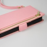 iPhone 15 Pro Case H&uuml;lle - Flip Wallet aus veganem Leder mit Brieftasche und Magnetverschluss - Rosa