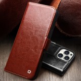 iPhone 16e Case Hülle - Flip Qialino Echtleder mit magnetischem Verschluss - Braun