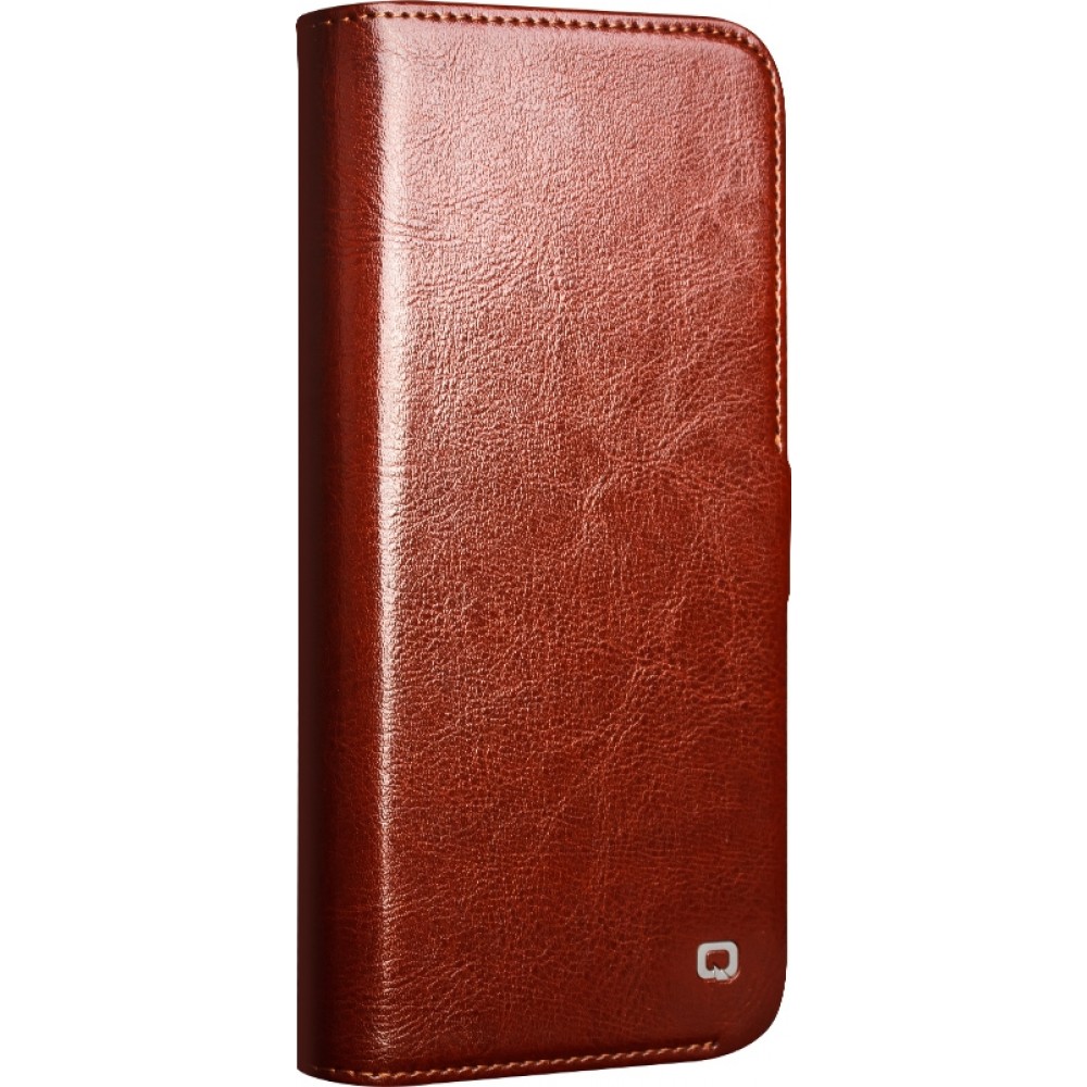 iPhone 16e Case Hülle - Flip Qialino Echtleder mit magnetischem Verschluss - Braun