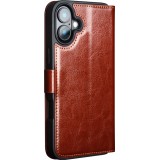 iPhone 16e Case Hülle - Flip Qialino Echtleder mit magnetischem Verschluss - Braun