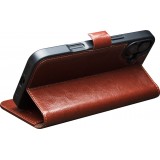 iPhone 16e Case Hülle - Flip Qialino Echtleder mit magnetischem Verschluss - Braun