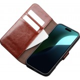 iPhone 16e Case Hülle - Flip Qialino Echtleder mit magnetischem Verschluss - Braun