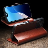iPhone 16e Case Hülle - Flip Qialino Echtleder mit magnetischem Verschluss - Braun