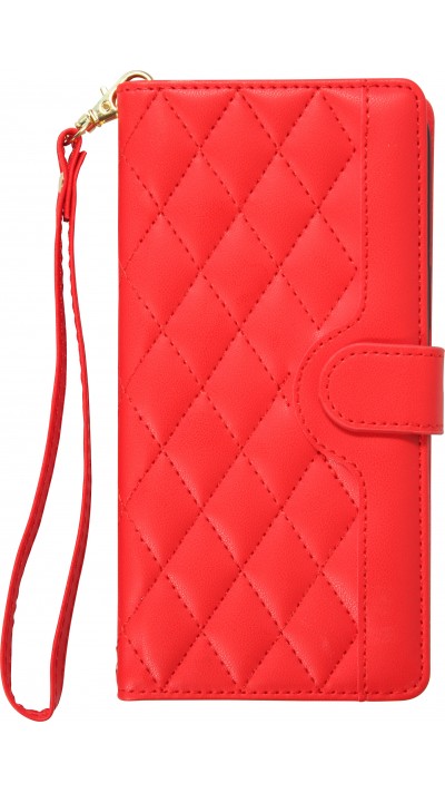 iPhone 16 Case H&uuml;lle - Elegante Flip-Matratze mit Magnetverschluss Trageschlaufe und Kartenf&auml;chern - Rot