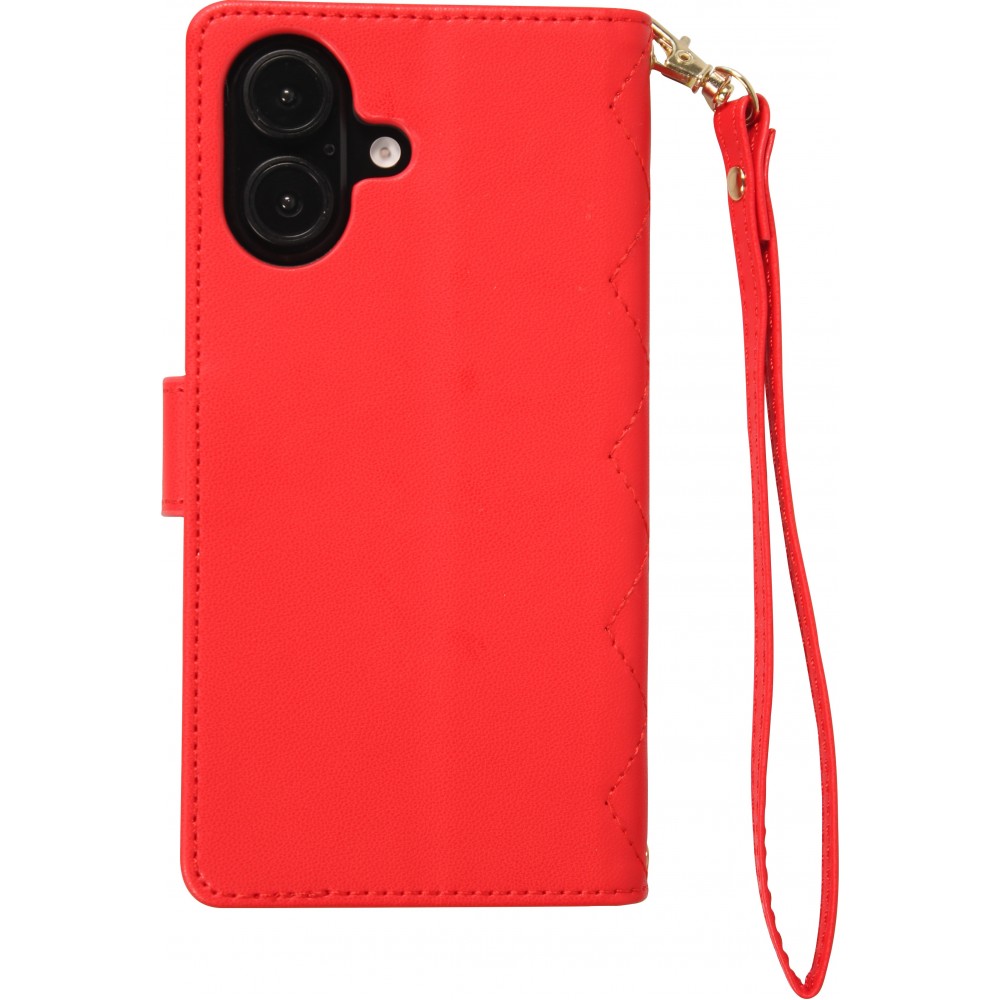 iPhone 16 Case H&uuml;lle - Elegante Flip-Matratze mit Magnetverschluss Trageschlaufe und Kartenf&auml;chern - Rot
