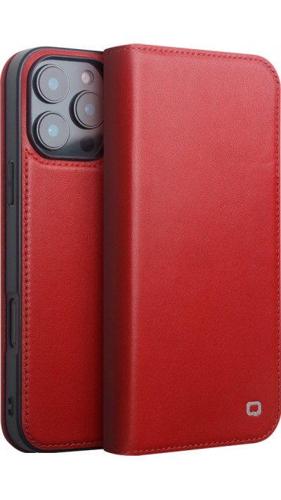 iPhone 16 Pro Max Case Hülle - Qialino Flip Matt Wallet Echtleder - Rot
