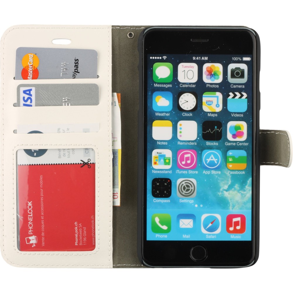 Hülle iPhone 16e - Premium Flip Leder Tasche - Weiss