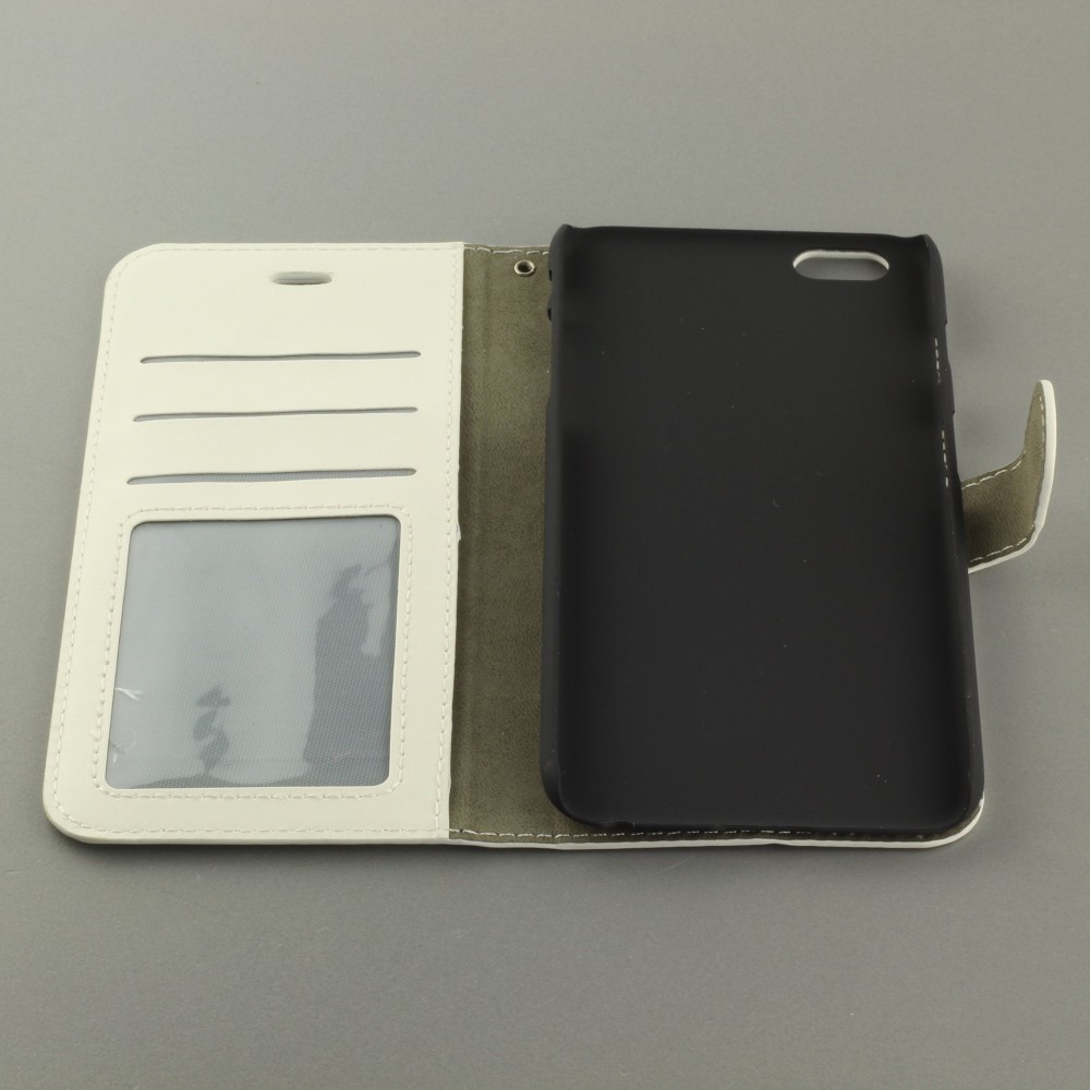 Hülle iPhone 16e - Premium Flip Leder Tasche - Weiss