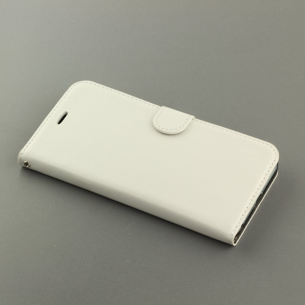 Hülle iPhone 16e - Premium Flip Leder Tasche - Weiss