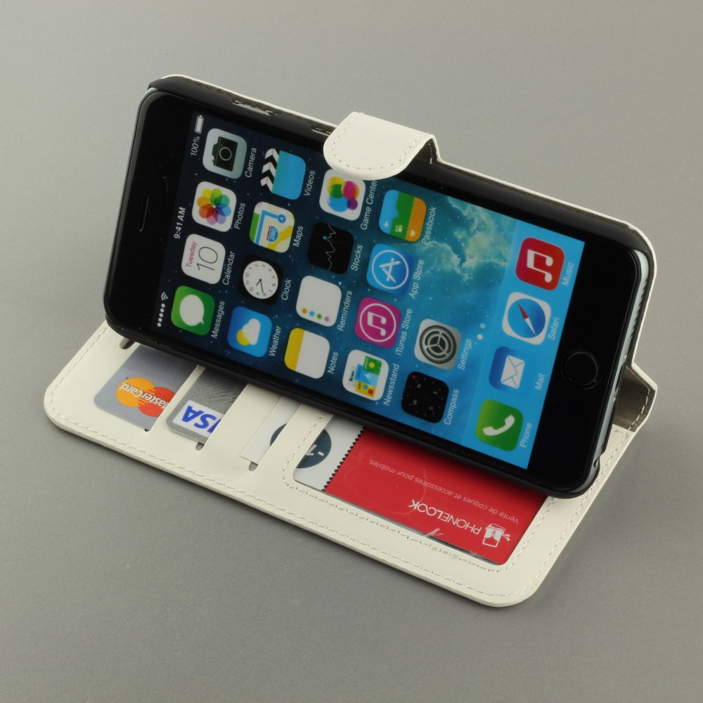 Hülle iPhone 16e - Premium Flip Leder Tasche - Weiss