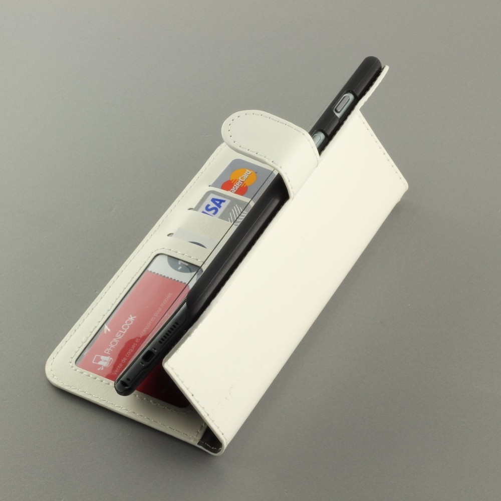 Hülle iPhone 16e - Premium Flip Leder Tasche - Weiss
