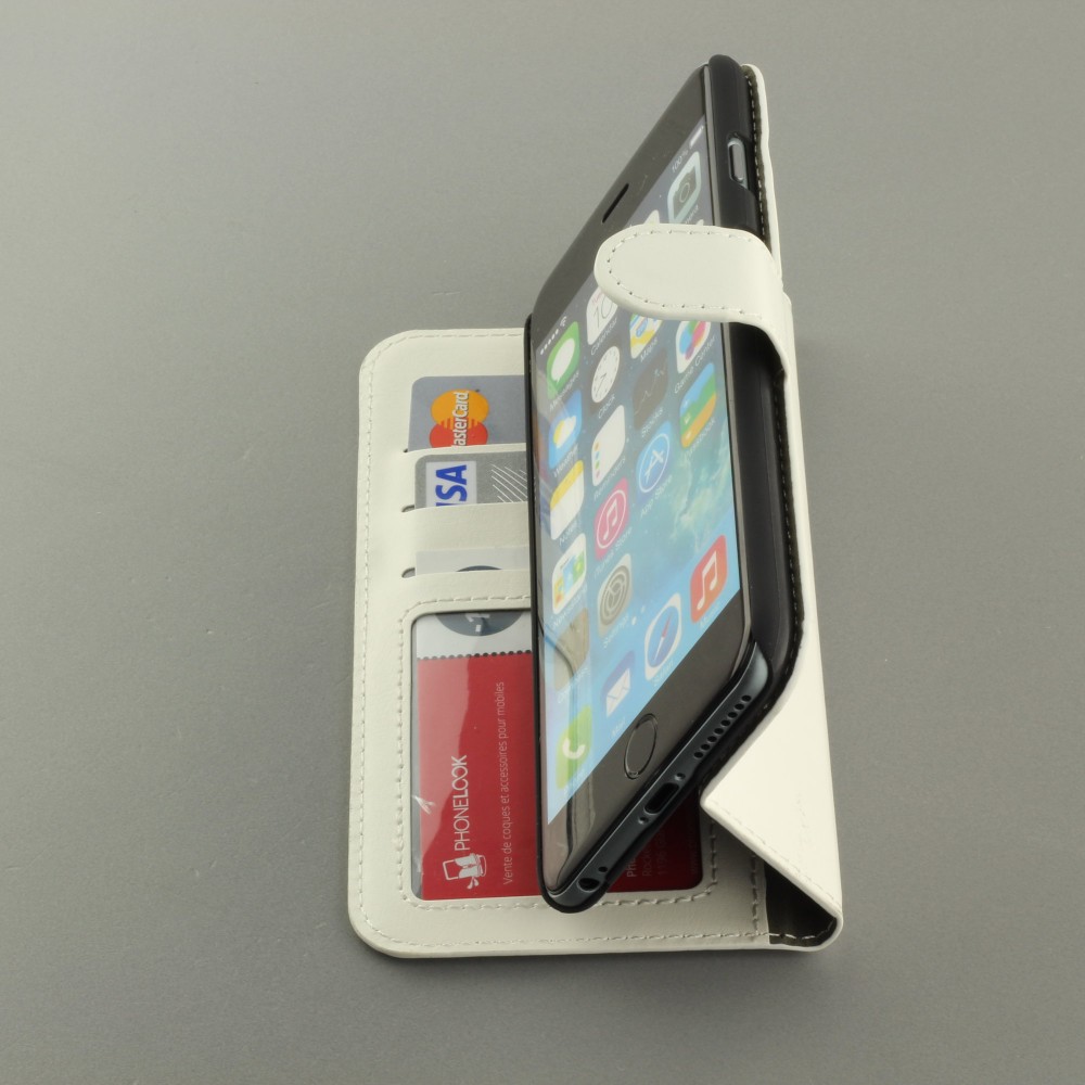 Hülle iPhone 16e - Premium Flip Leder Tasche - Weiss
